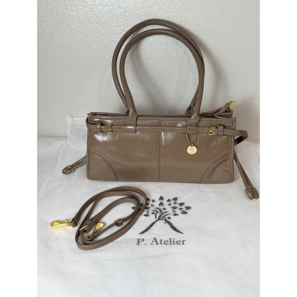 P. Atelier Taupe Shoulder Crossbody Purse Detachable Strap Dust Bag Handbag